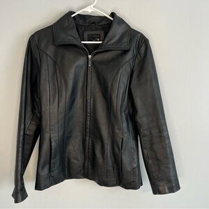 East 5th Womens Black Genuine Leather Jacket Size Medium Full Zip Biker Moto